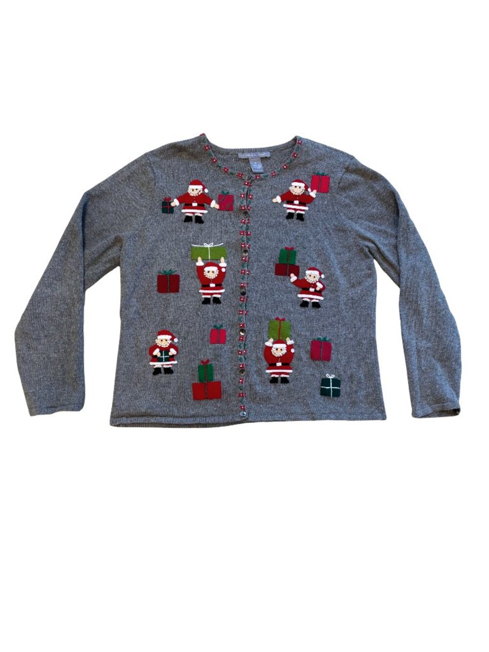Carroll Reed Christmas Cardigan Gray 3D Santa Ugly Sweater XL
